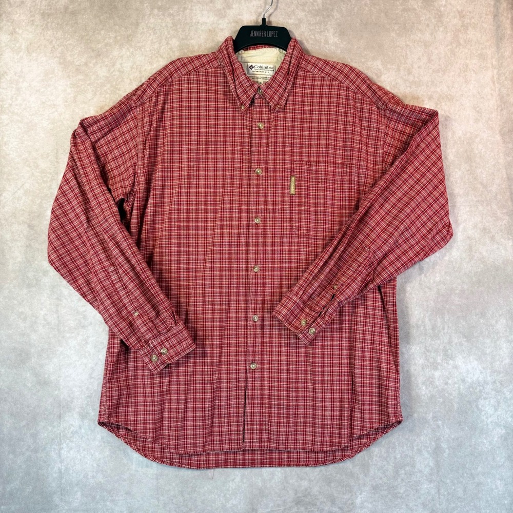Columbia Shirt Men XL Red Plaid Long Sleeve Cotton Button Outdoor Casual Gorpcor
